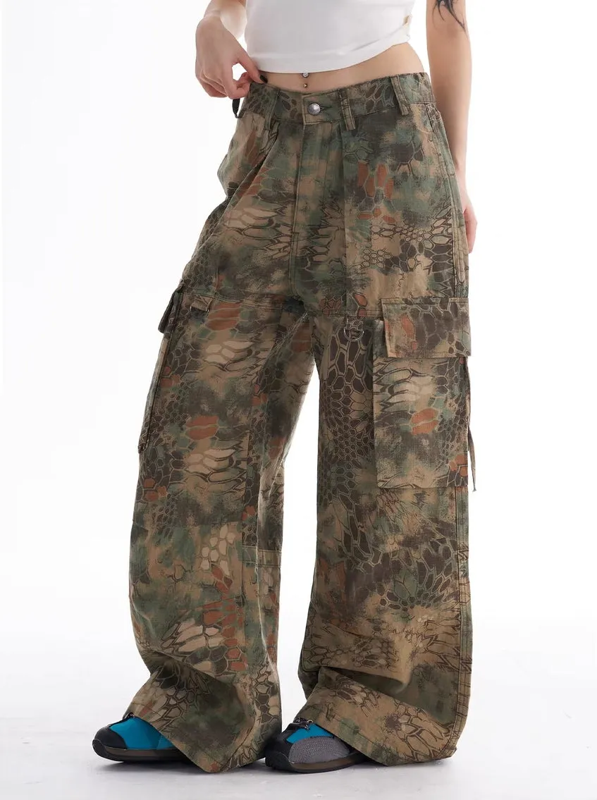 Tactical Camo Wide-Leg Cargo Pants