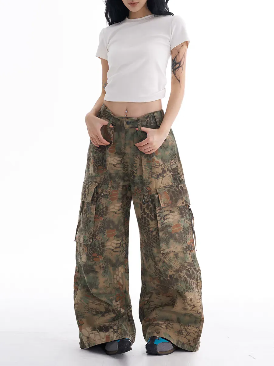 Tactical Camo Wide-Leg Cargo Pants
