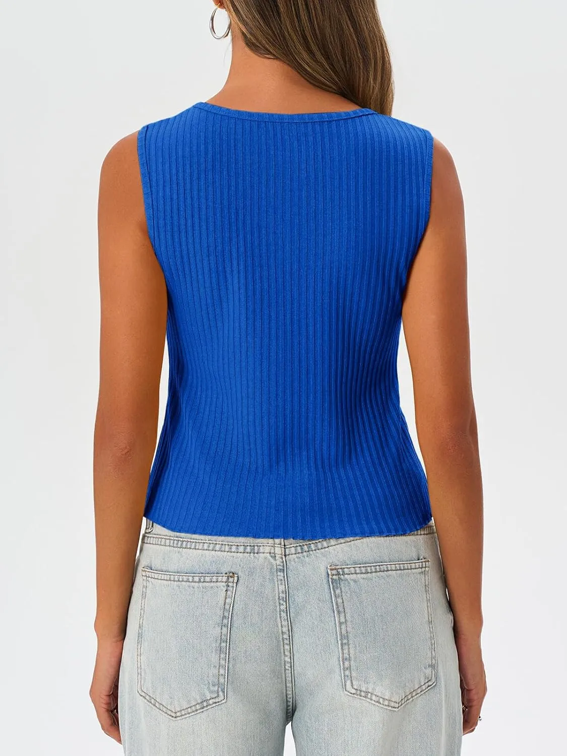 Tankaneo Womens Going Out Tops Summer Cute Ribbed Tank Crop Button Up Vest Top Y2K Sexy Outfits