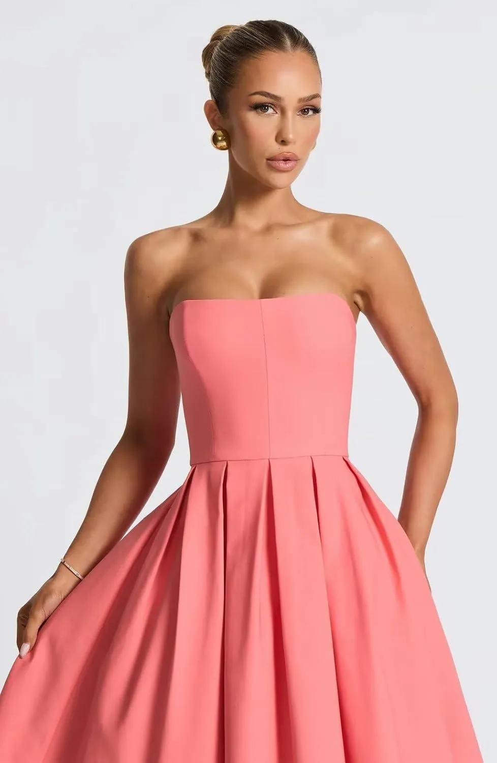Tea Length Satin Prom Dresses 2025 Strapless Wedding Dress for Bride A Line Formal Evening Party Gown with Pockets