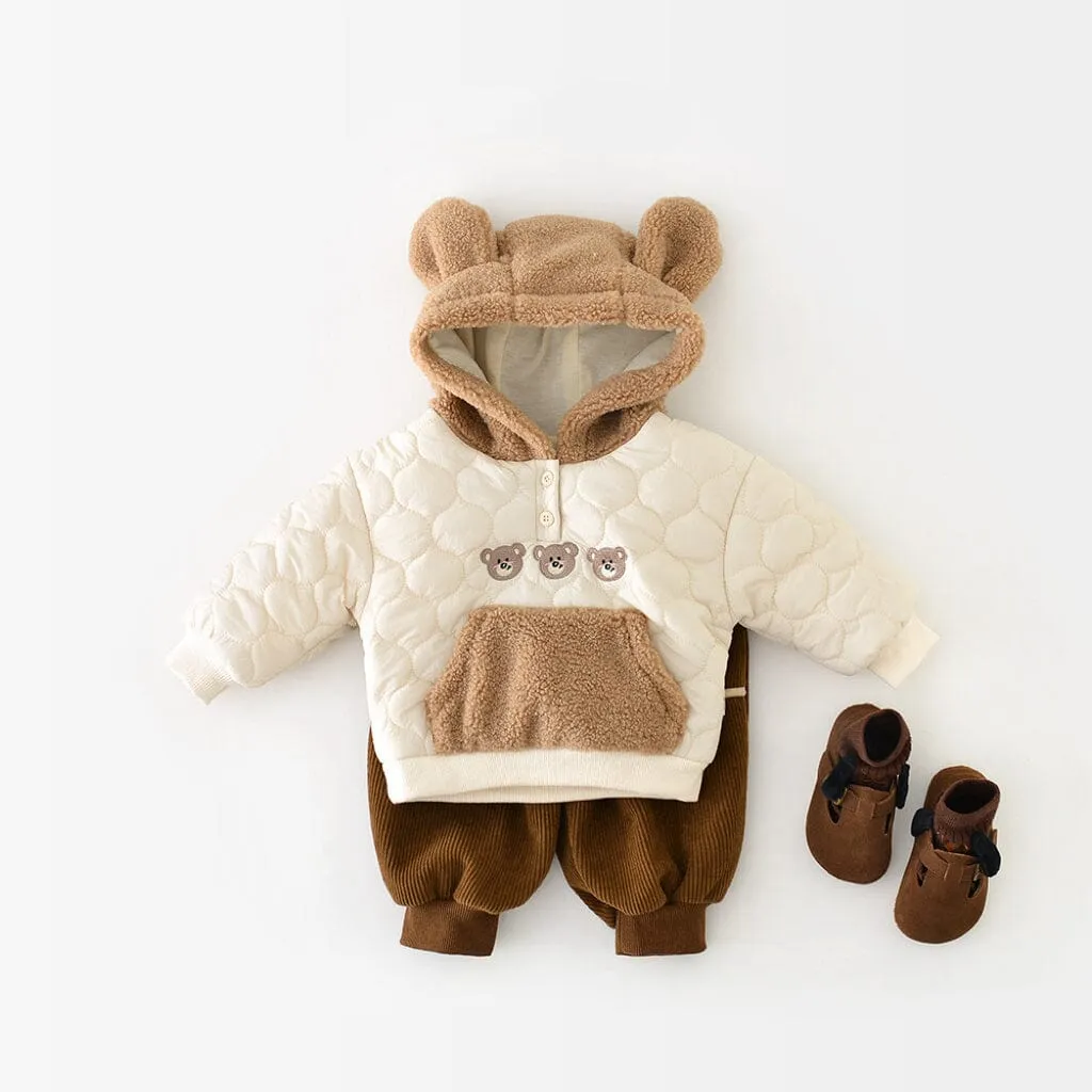 Teddy Bear Quilted Fleece Hoodie