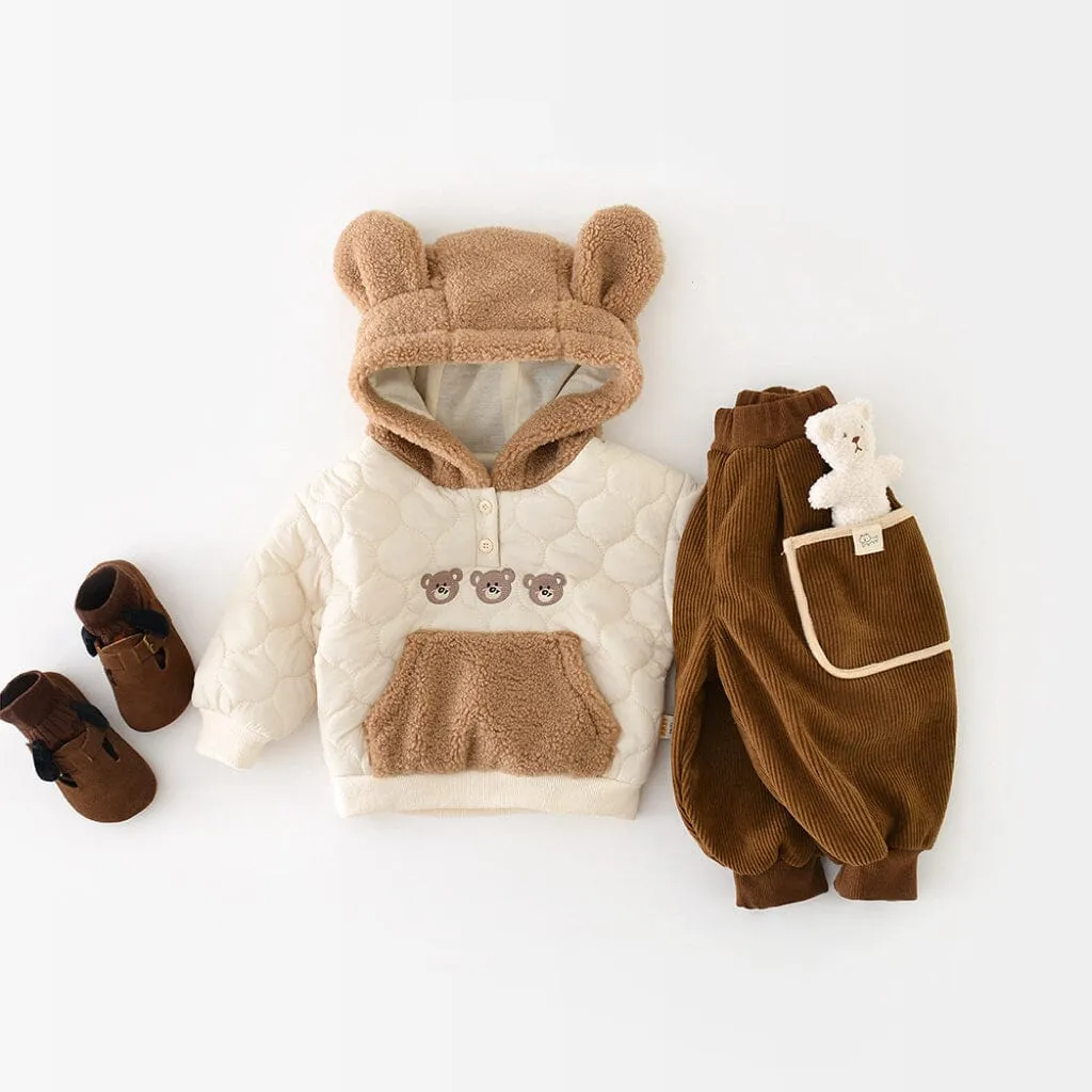 Teddy Bear Quilted Fleece Hoodie