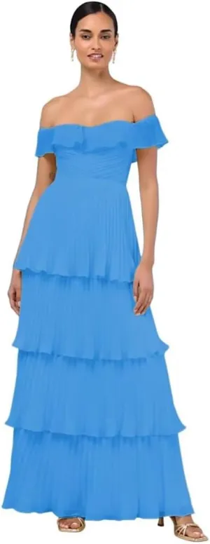 Tiered Prom Dress with Pleats 2025 Off The Shoulder Party Dresses for Women Long Formal Evening Gown