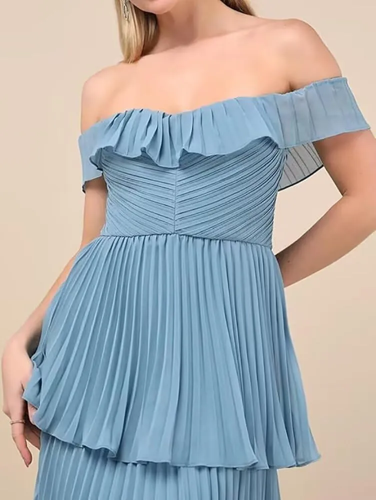 Tiered Prom Dress with Pleats 2025 Off The Shoulder Party Dresses for Women Long Formal Evening Gown