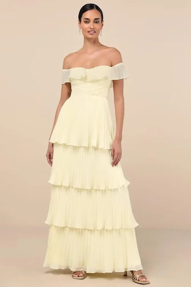 Tiered Prom Dress with Pleats 2025 Off The Shoulder Party Dresses for Women Long Formal Evening Gown
