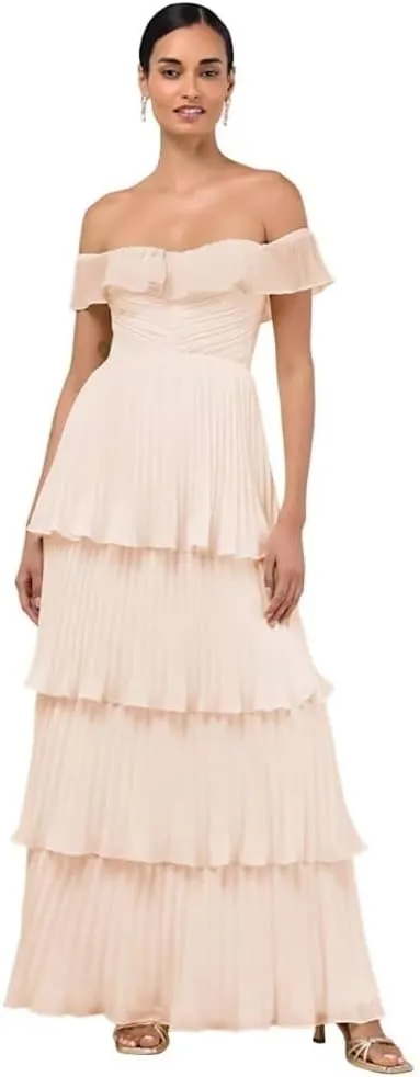 Tiered Prom Dress with Pleats 2025 Off The Shoulder Party Dresses for Women Long Formal Evening Gown