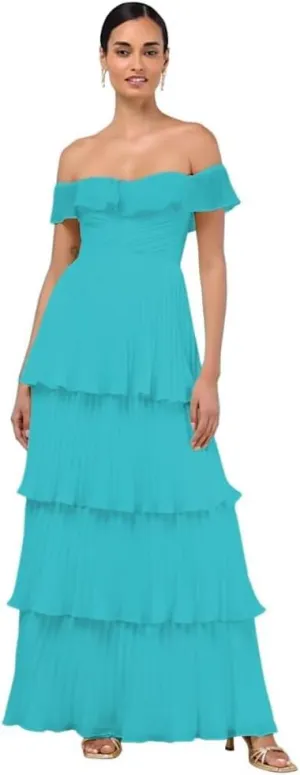 Tiered Prom Dress with Pleats 2025 Off The Shoulder Party Dresses for Women Long Formal Evening Gown