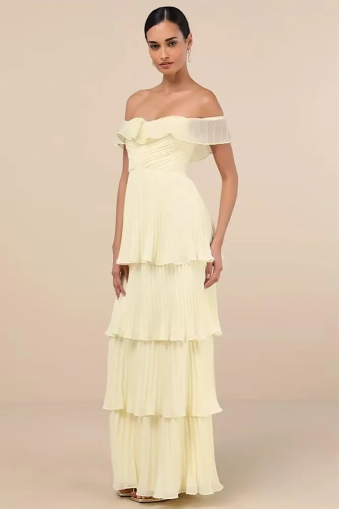 Tiered Prom Dress with Pleats 2025 Off The Shoulder Party Dresses for Women Long Formal Evening Gown