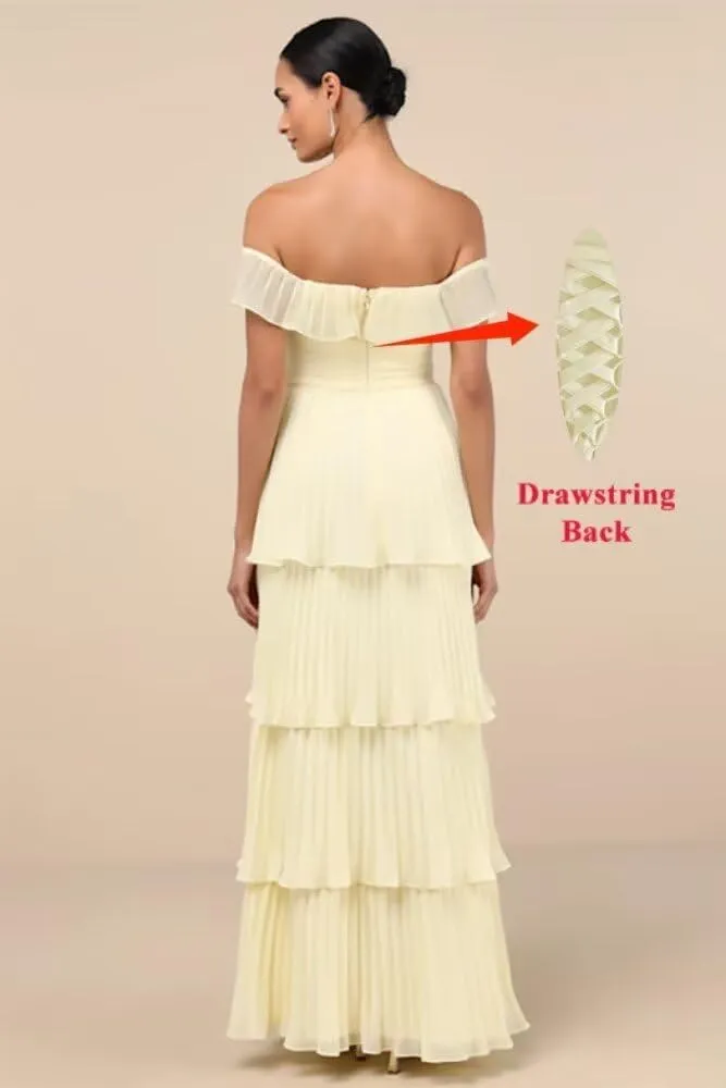 Tiered Prom Dress with Pleats 2025 Off The Shoulder Party Dresses for Women Long Formal Evening Gown