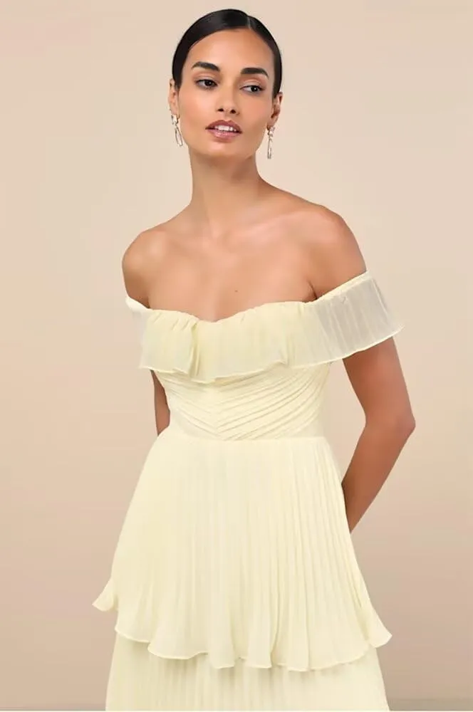 Tiered Prom Dress with Pleats 2025 Off The Shoulder Party Dresses for Women Long Formal Evening Gown
