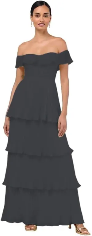 Tiered Prom Dress with Pleats 2025 Off The Shoulder Party Dresses for Women Long Formal Evening Gown