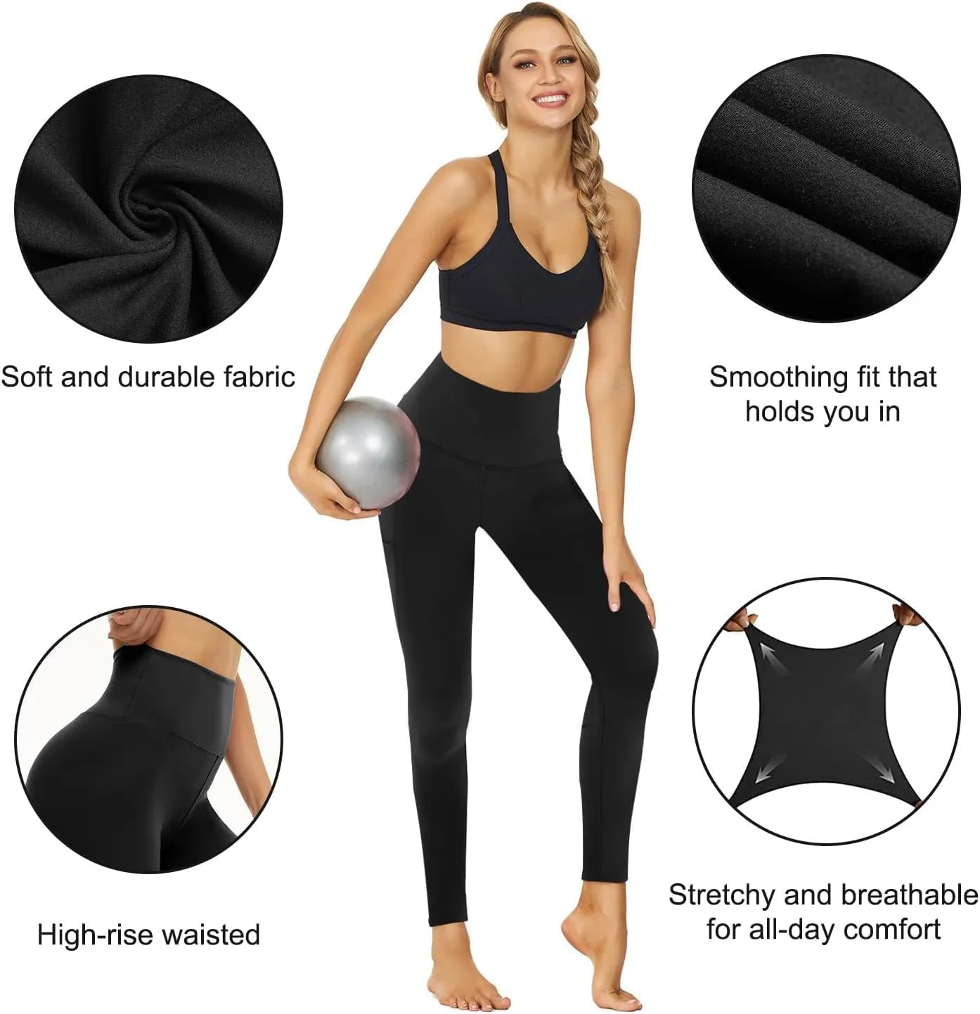TNNZEET 7 Pack Leggings for Women - High Waisted Yoga Pants with Pockets Black Leggings Women Full Length & Capri