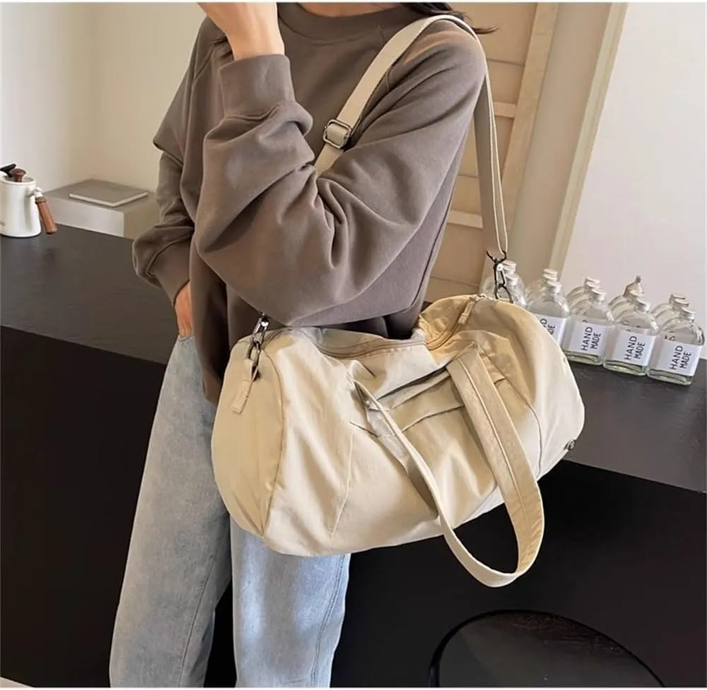 Travel Garment Bags Lightweight Simple Fitness Yoga Sports Bag Duffle Bag(Beige)