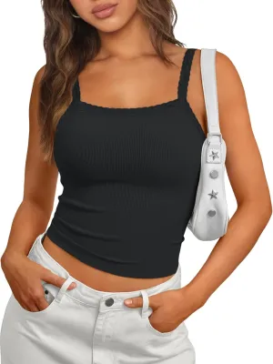 Trendy Queen Camisole Lace Tops for Women Spaghetti Strap Going Out Y2K Summer Crop Tank Top Sleeveless Sexy Basic Shirts