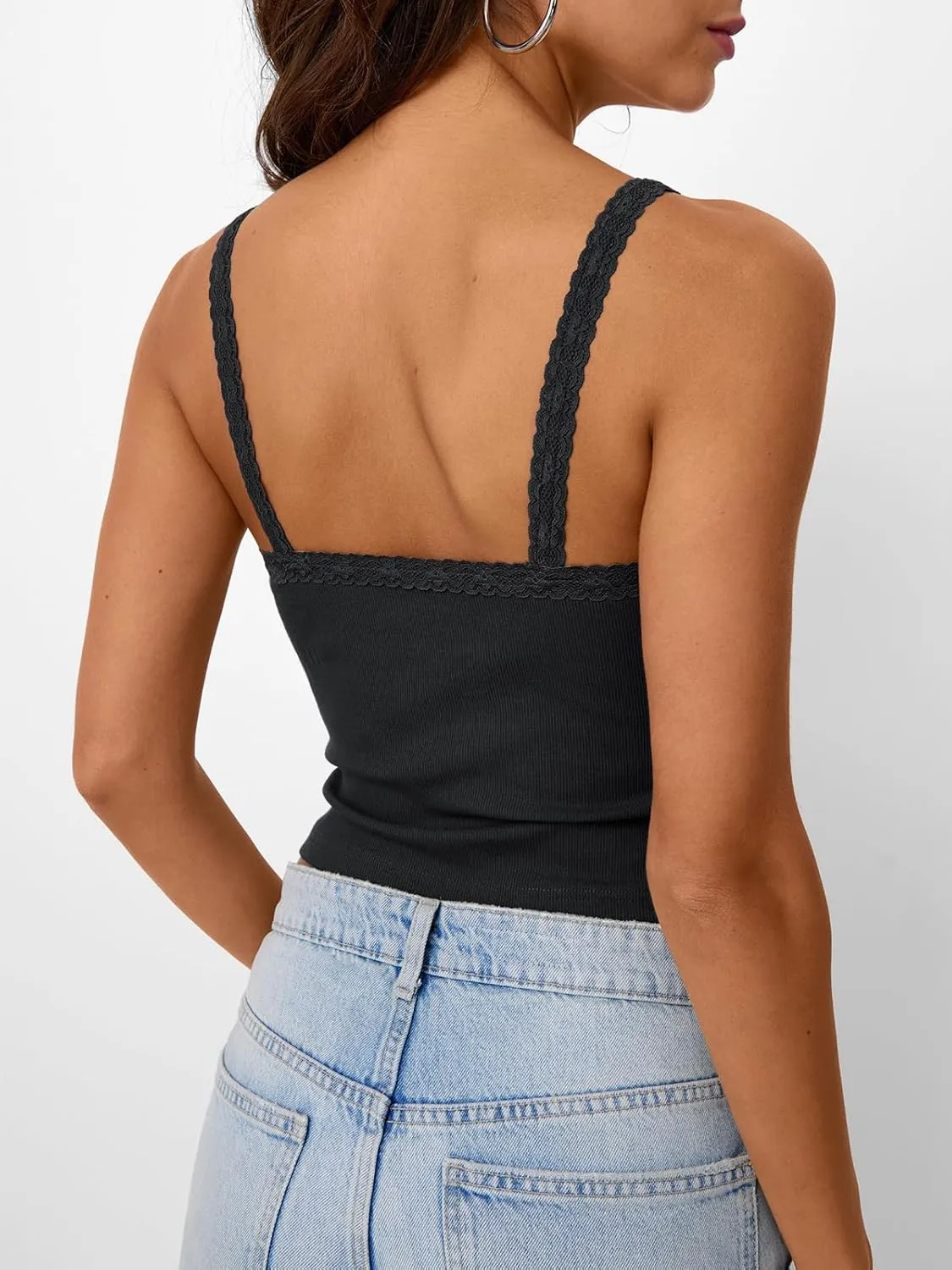 Trendy Queen Camisole Lace Tops for Women Spaghetti Strap Going Out Y2K Summer Crop Tank Top Sleeveless Sexy Basic Shirts