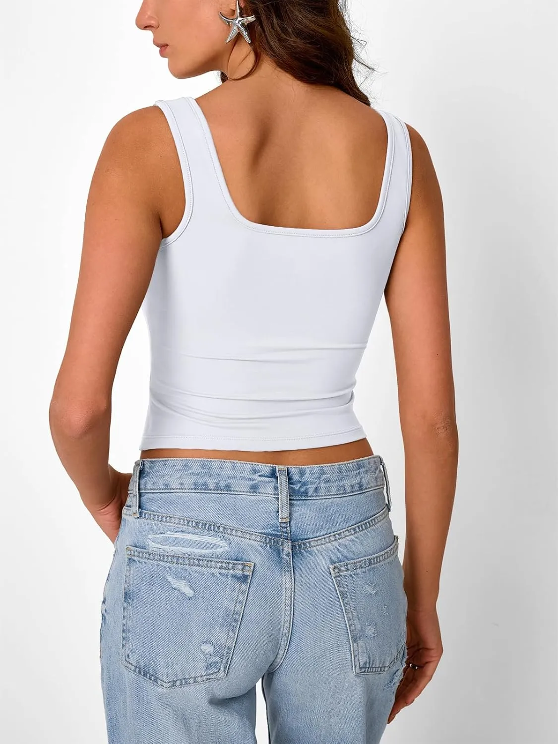 Trendy Queen Going Out Tops for Women Y2k Summer Teen Girls Cute Crop Tank Top Square Neck Basci Bow Clothes 2025 Camisole