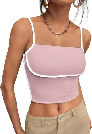 Trendy Queen Womens Camisole Tube Tops with Adjustable Spaghetti Strap Cute Summer Going Out Crop Tops 2025