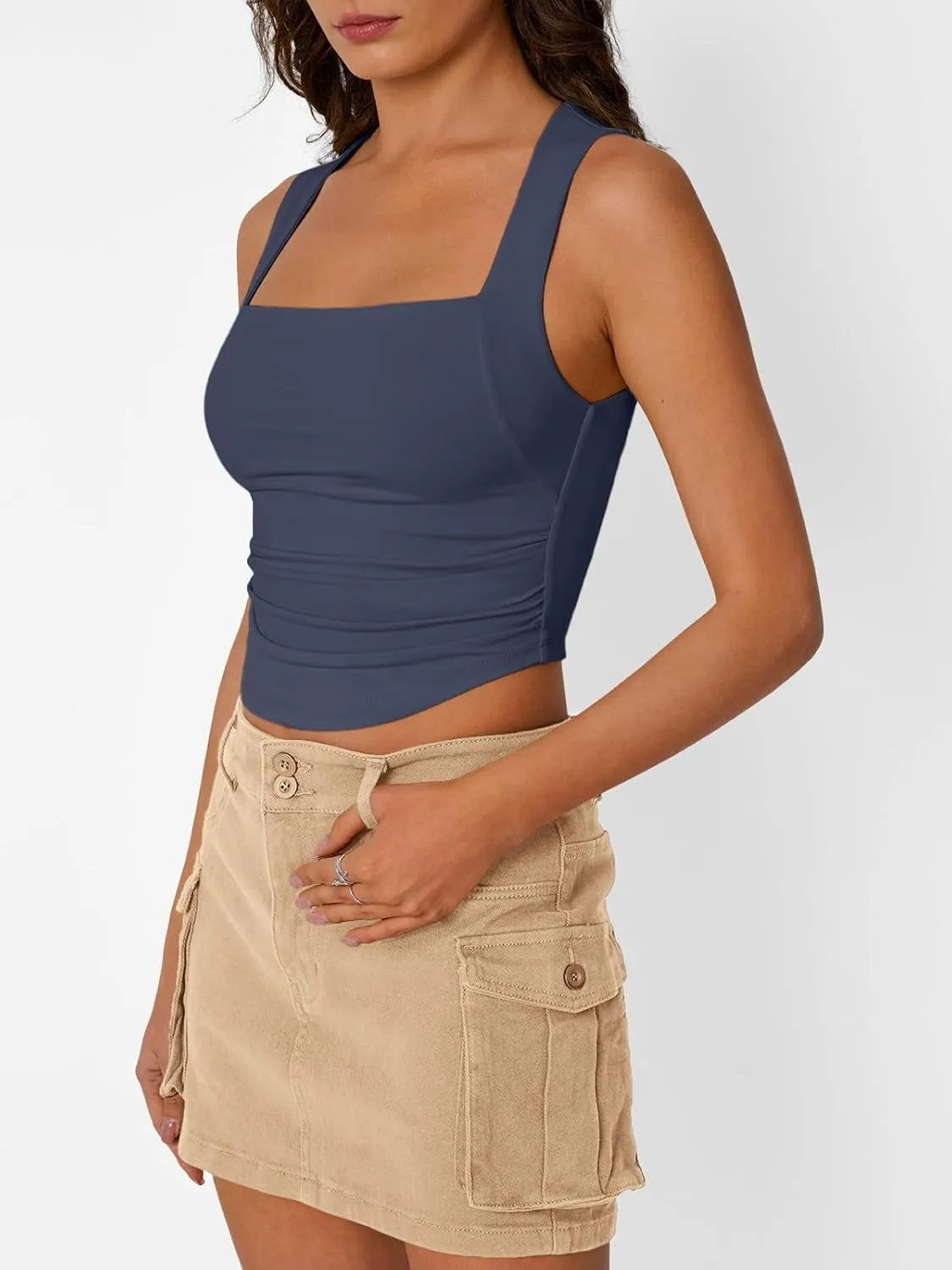 Trendy Queen Womens Summer Tank Tops Going Out Crop Shirts Square Neck Cute Y2k Fashion Clothes Spring Outfits 2025