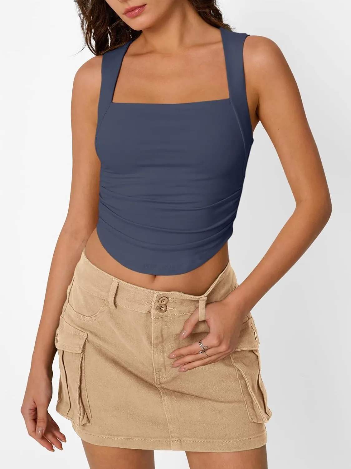 Trendy Queen Womens Summer Tank Tops Going Out Crop Shirts Square Neck Cute Y2k Fashion Clothes Spring Outfits 2025