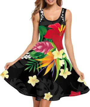 Uasibuni Summer Boho Beach Dresses for Women Floral Tshirt Sundress Casual Sleeveless Tank Dress