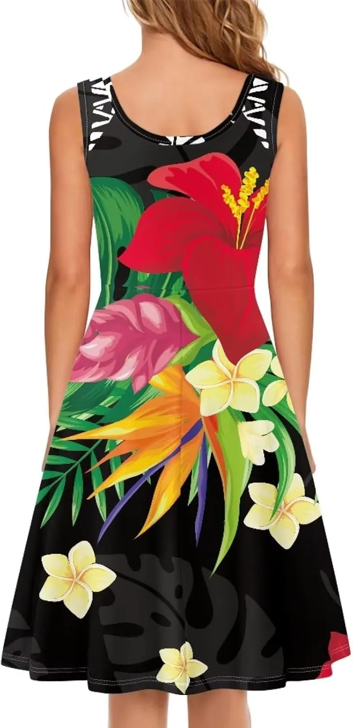 Uasibuni Summer Boho Beach Dresses for Women Floral Tshirt Sundress Casual Sleeveless Tank Dress