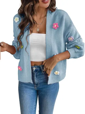utcoco Women's Cropped Cardigan Sweaters Boho Crochet Floral Embroidery Oversized Open Front Knit Sweater Outwear