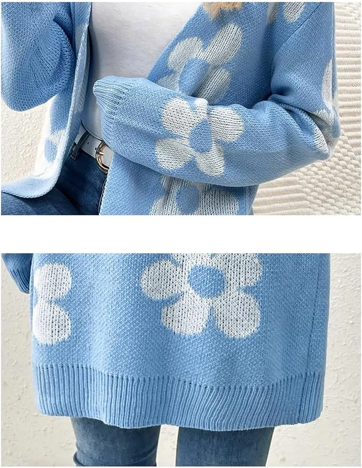 utcoco Womens Long Sleeve Cardigan Sweaters Boho Floral Casual Loose Fit Oversized Open Front Knit Outwear