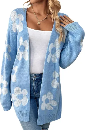 utcoco Womens Long Sleeve Cardigan Sweaters Boho Floral Casual Loose Fit Oversized Open Front Knit Outwear
