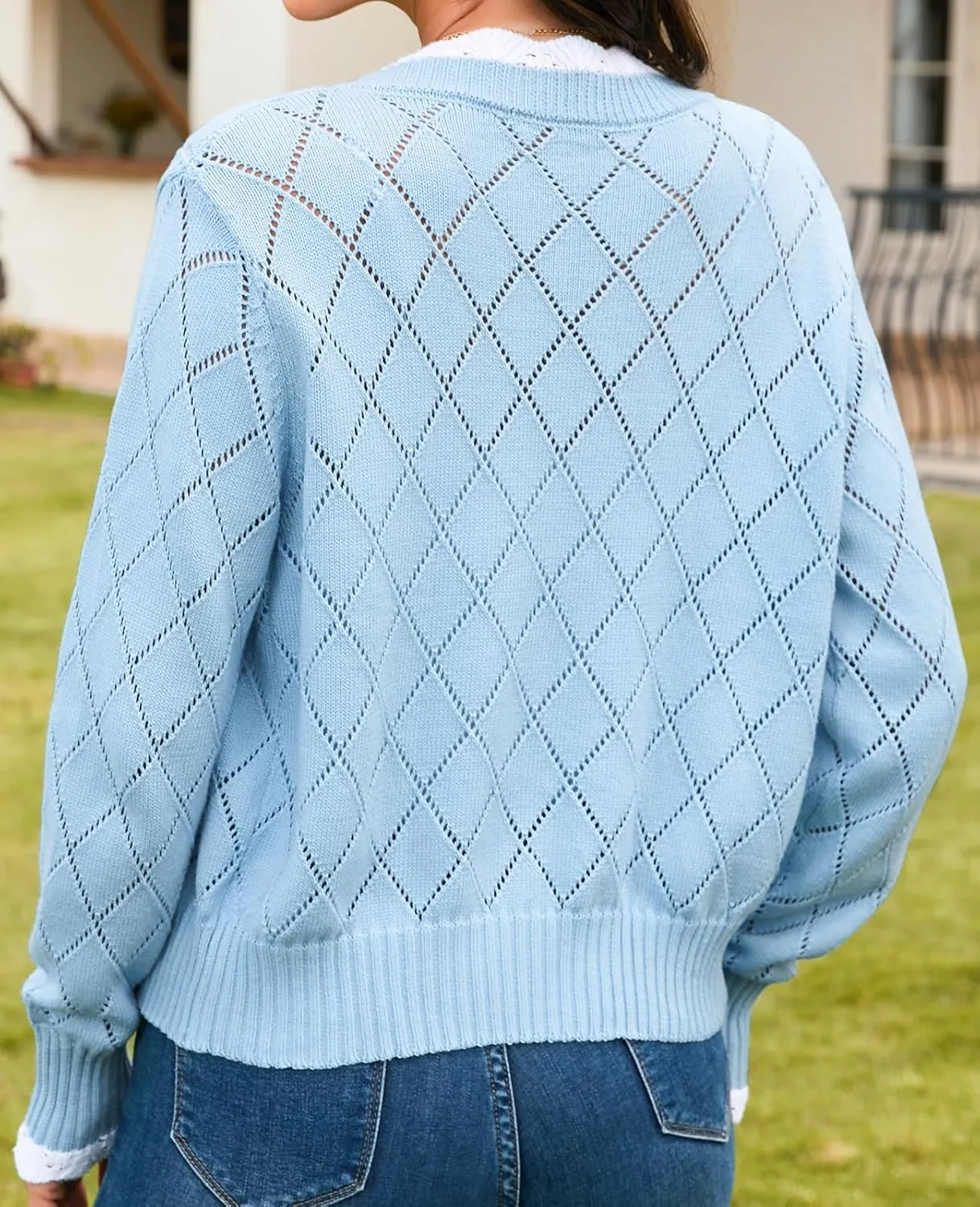 V FOR CITY Womens Cardigans Lightweight Cropped Cardigan for Women Crochet Button V Neck Thin Long Sleeve Spring 2025