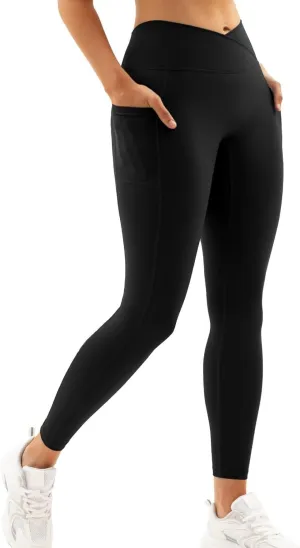 Vertvie Women's High Waisted Leggings Crossover V Waist Butt Lift Yoga Pants Athletic Tummy Control Workout Leggings