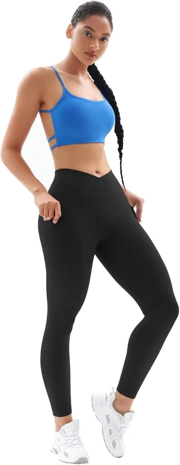 Vertvie Women's High Waisted Leggings Crossover V Waist Butt Lift Yoga Pants Athletic Tummy Control Workout Leggings