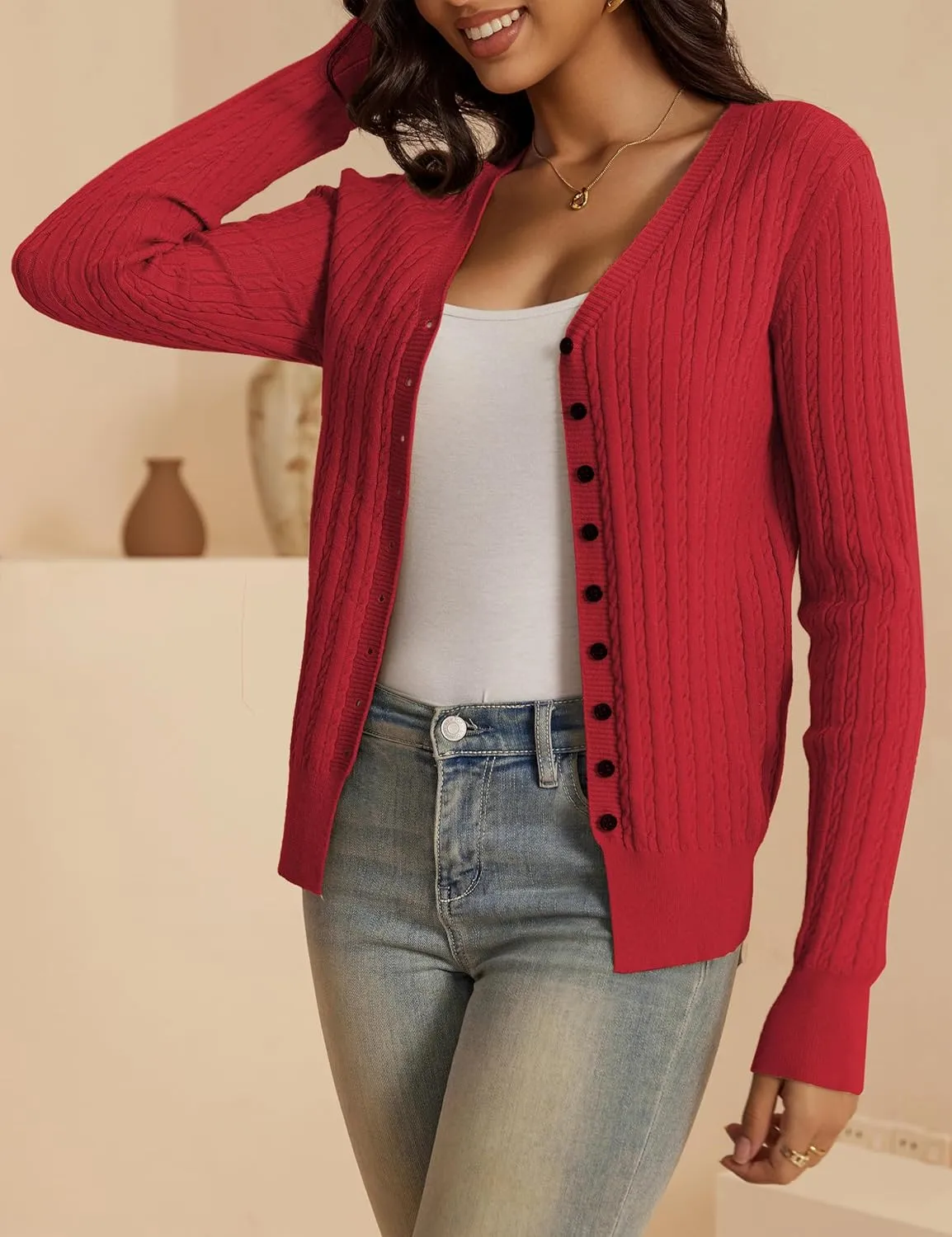 VOIANLIMO Women's Cardigan Button Down Casual Lightweight Open Front Cardigans Sweaters for Women