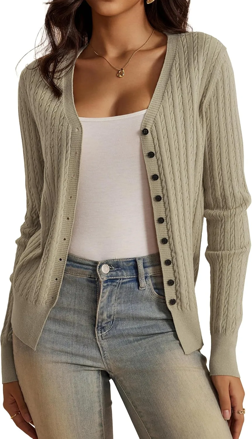 VOIANLIMO Women's Cardigan Button Down Casual Lightweight Open Front Cardigans Sweaters for Women