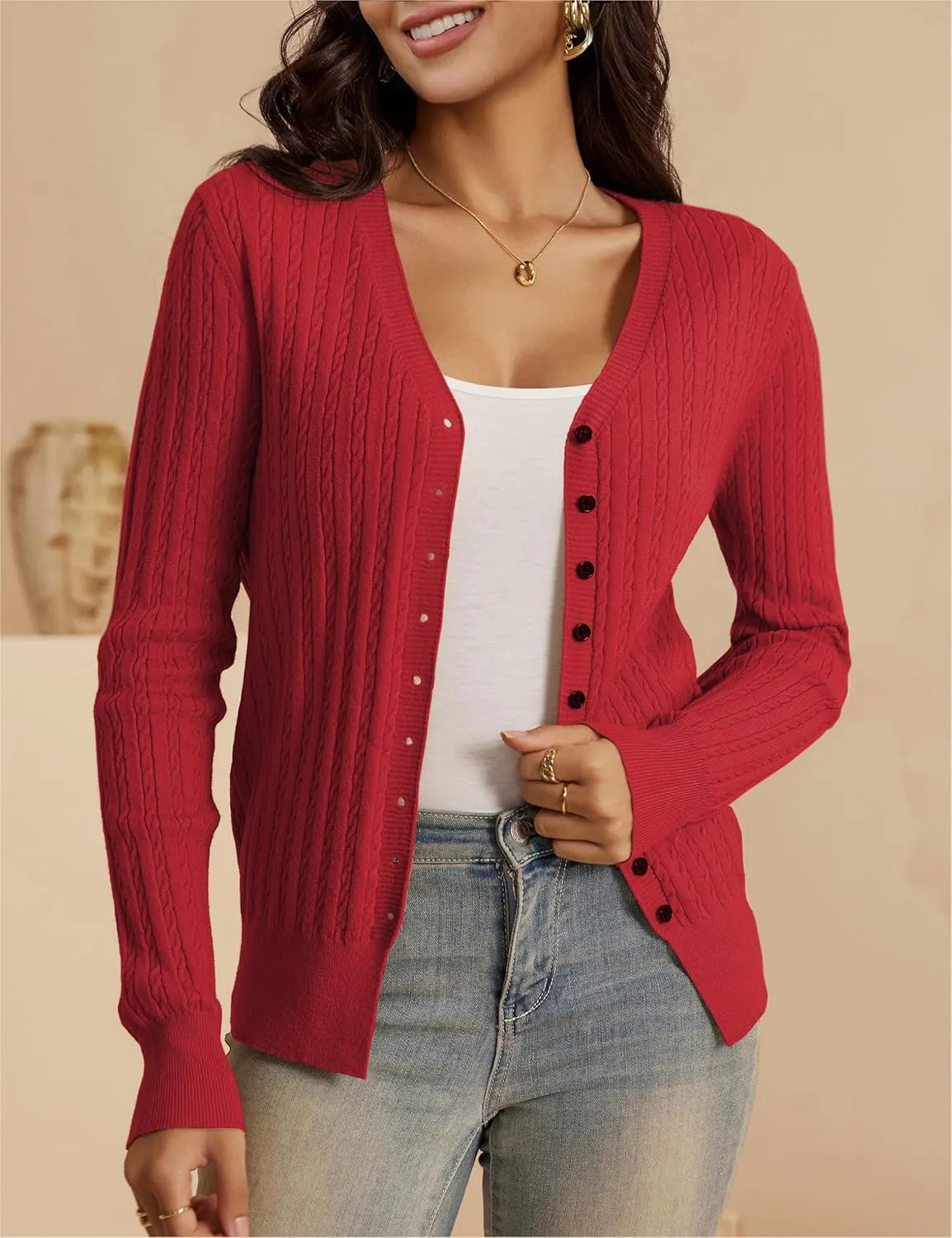 VOIANLIMO Women's Cardigan Button Down Casual Lightweight Open Front Cardigans Sweaters for Women