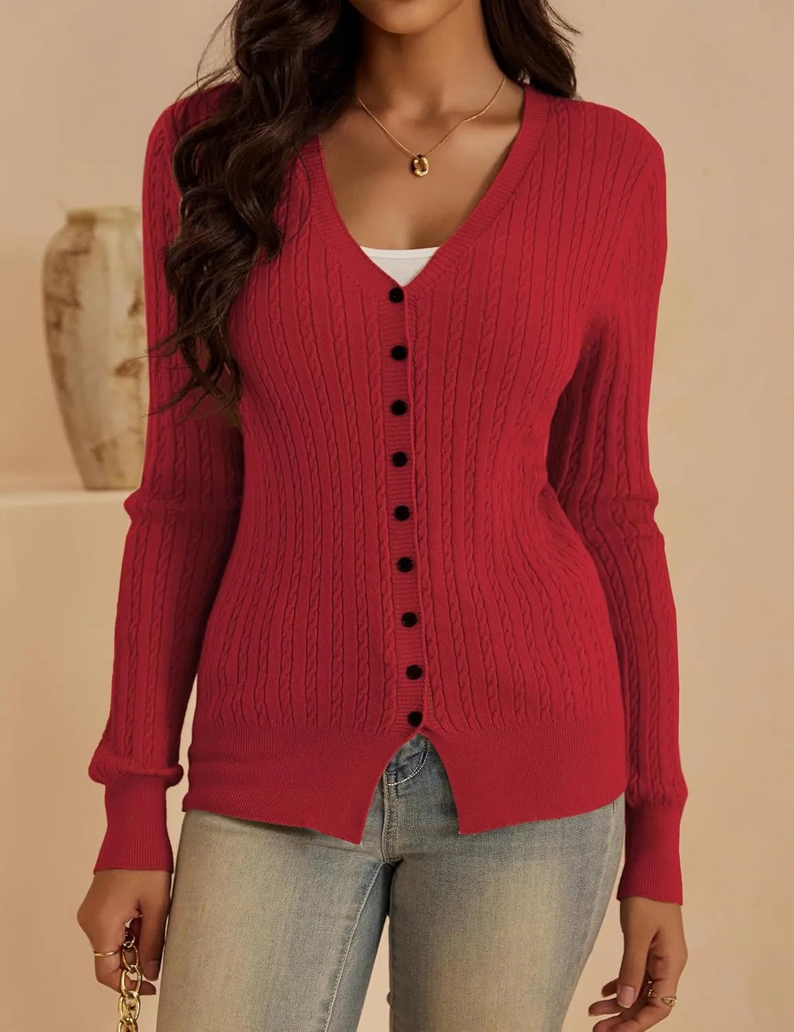 VOIANLIMO Women's Cardigan Button Down Casual Lightweight Open Front Cardigans Sweaters for Women