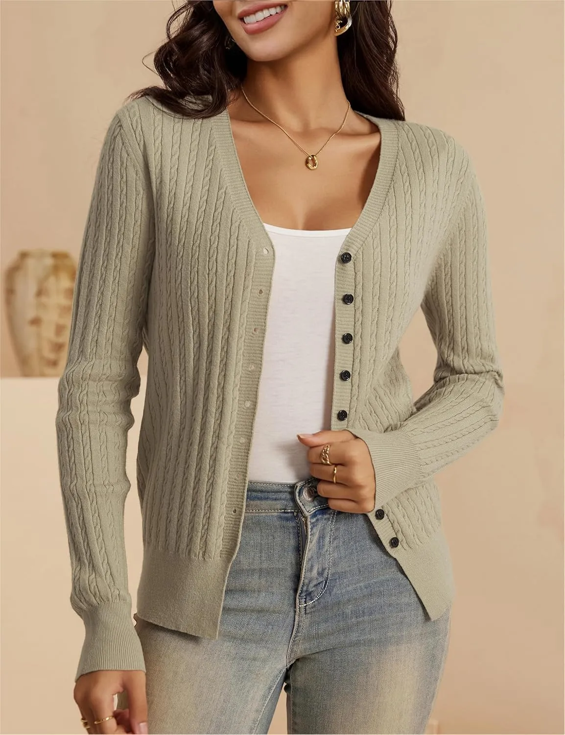 VOIANLIMO Women's Cardigan Button Down Casual Lightweight Open Front Cardigans Sweaters for Women