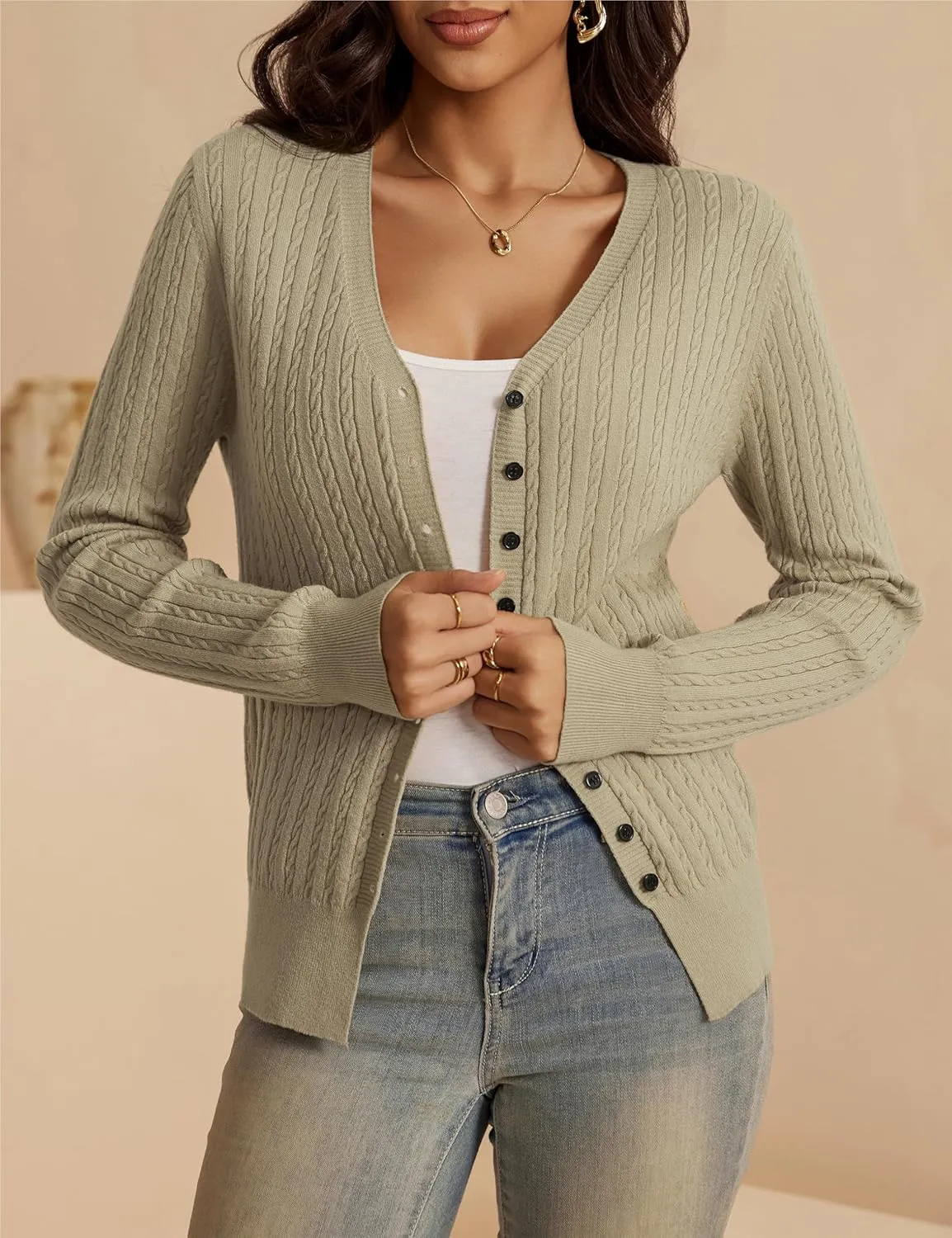 VOIANLIMO Women's Cardigan Button Down Casual Lightweight Open Front Cardigans Sweaters for Women