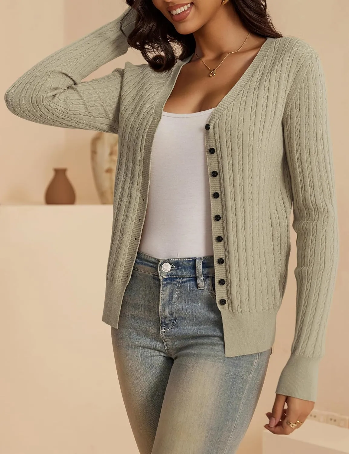 VOIANLIMO Women's Cardigan Button Down Casual Lightweight Open Front Cardigans Sweaters for Women