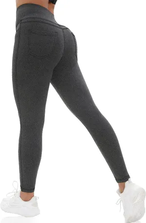 VOOVEEYA Jeggings for Women High Waist, Leggings with Pockets Tummy Control Plus Size Stretchy Jeans Leggings