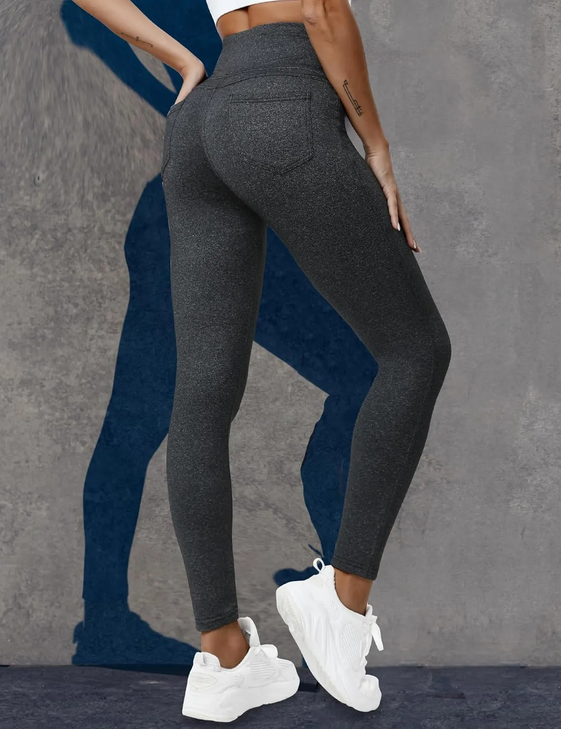 VOOVEEYA Jeggings for Women High Waist, Leggings with Pockets Tummy Control Plus Size Stretchy Jeans Leggings