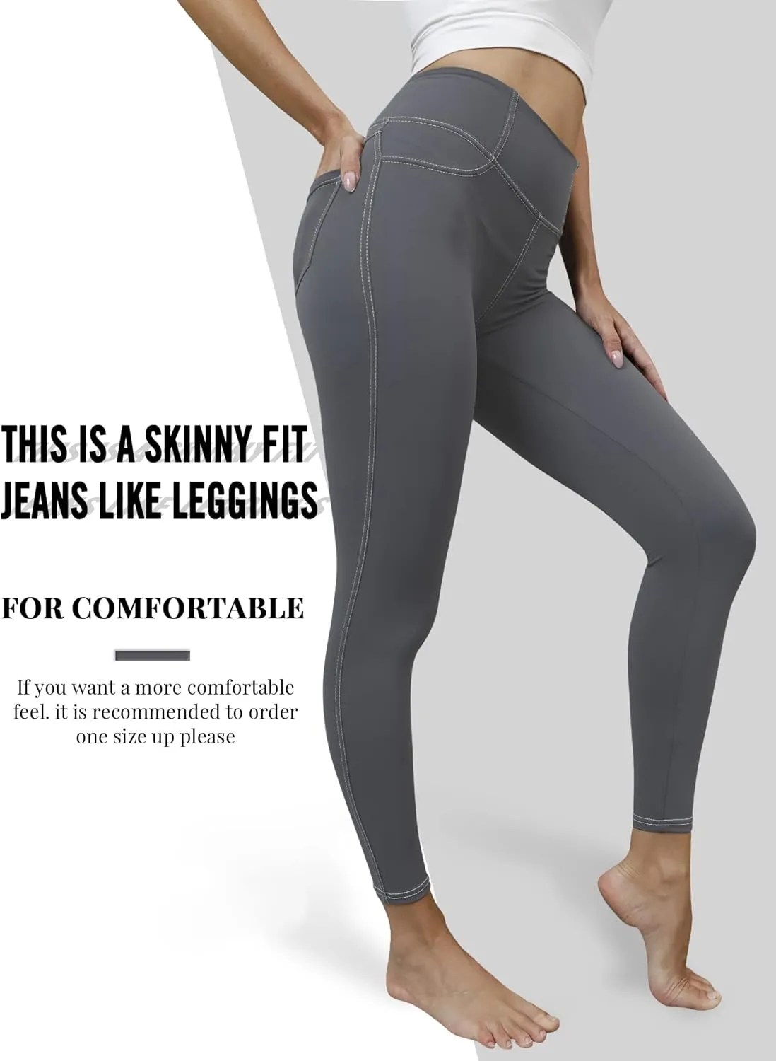 VOOVEEYA Jeggings for Women High Waist, Leggings with Pockets Tummy Control Plus Size Stretchy Jeans Leggings