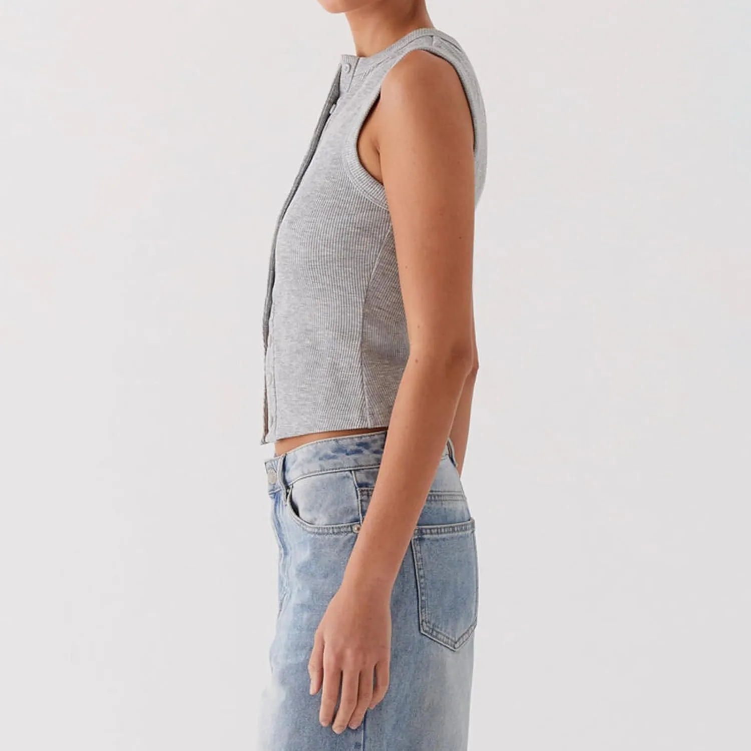 wdehow Women Y2k Ribbed Vest Button Down Solid Color V Neck Sleeveless Slim Fit Crop Going Out Tops