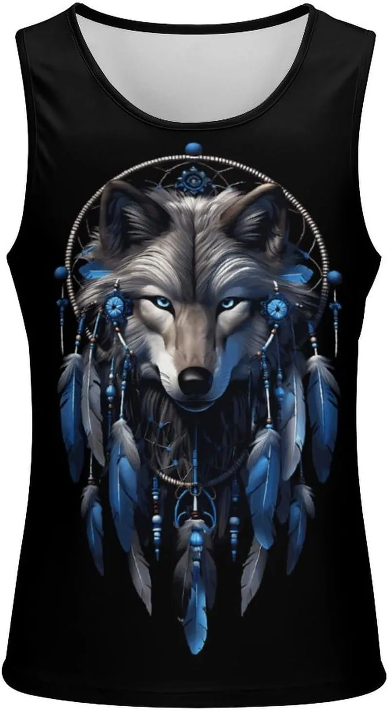 Wolf Dream Catcher Men's Tank Top Sleeveless T-Shirt Pullover Vest Shirts Gym Workout Beach Funny