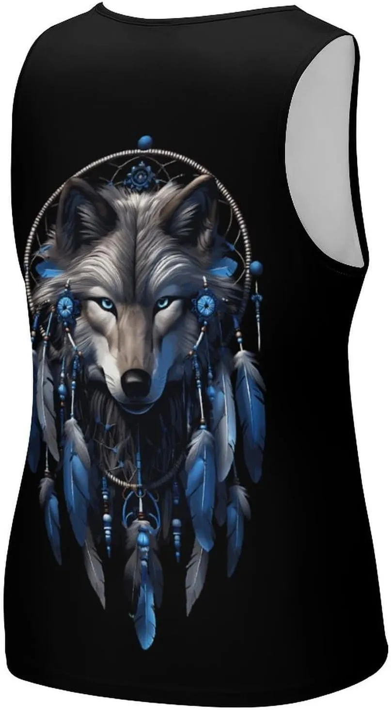 Wolf Dream Catcher Men's Tank Top Sleeveless T-Shirt Pullover Vest Shirts Gym Workout Beach Funny