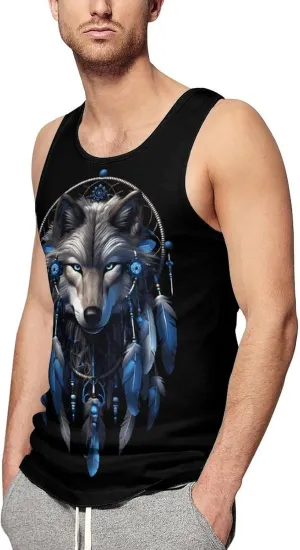 Wolf Dream Catcher Men's Tank Top Sleeveless T-Shirt Pullover Vest Shirts Gym Workout Beach Funny