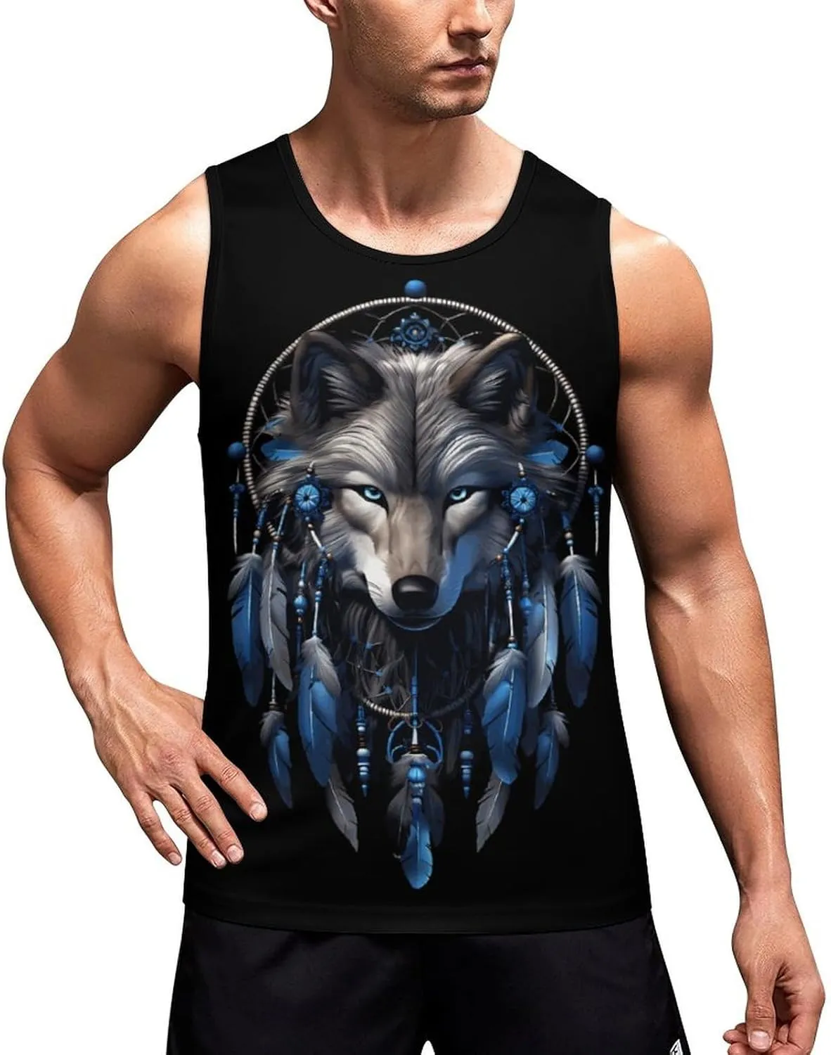 Wolf Dream Catcher Men's Tank Top Sleeveless T-Shirt Pullover Vest Shirts Gym Workout Beach Funny