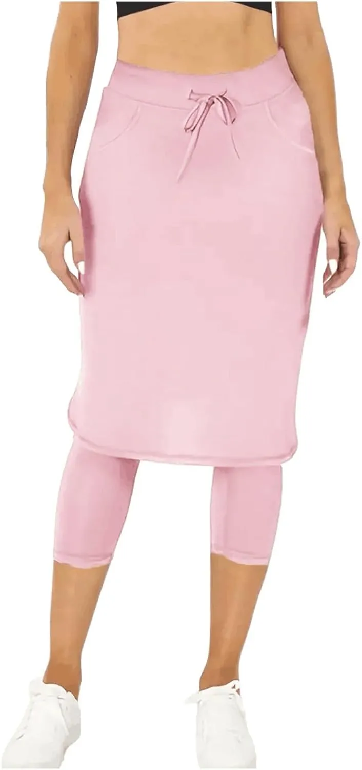 Women Athletic Knee Length Skirts with Leggings,Skorts Leggings&Skirted Capris Swim Skorts for Women Yoga Pockets