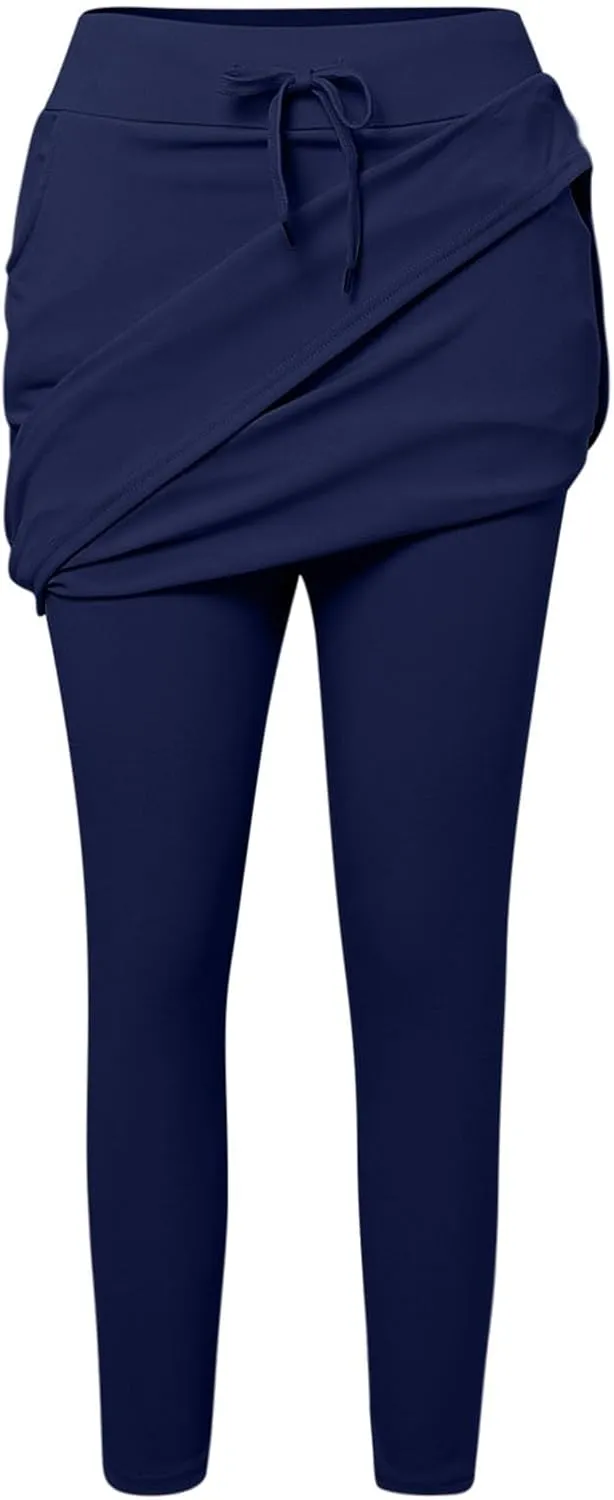 Women Athletic Knee Length Skirts with Leggings,Skorts Leggings&Skirted Capris Swim Skorts for Women Yoga Pockets
