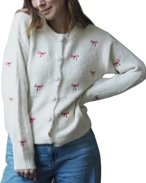 Women Button Down Cardigan Sweaters Cute Bow Bear Knitted Pattern Casual Fall Winter Cardigan Coats