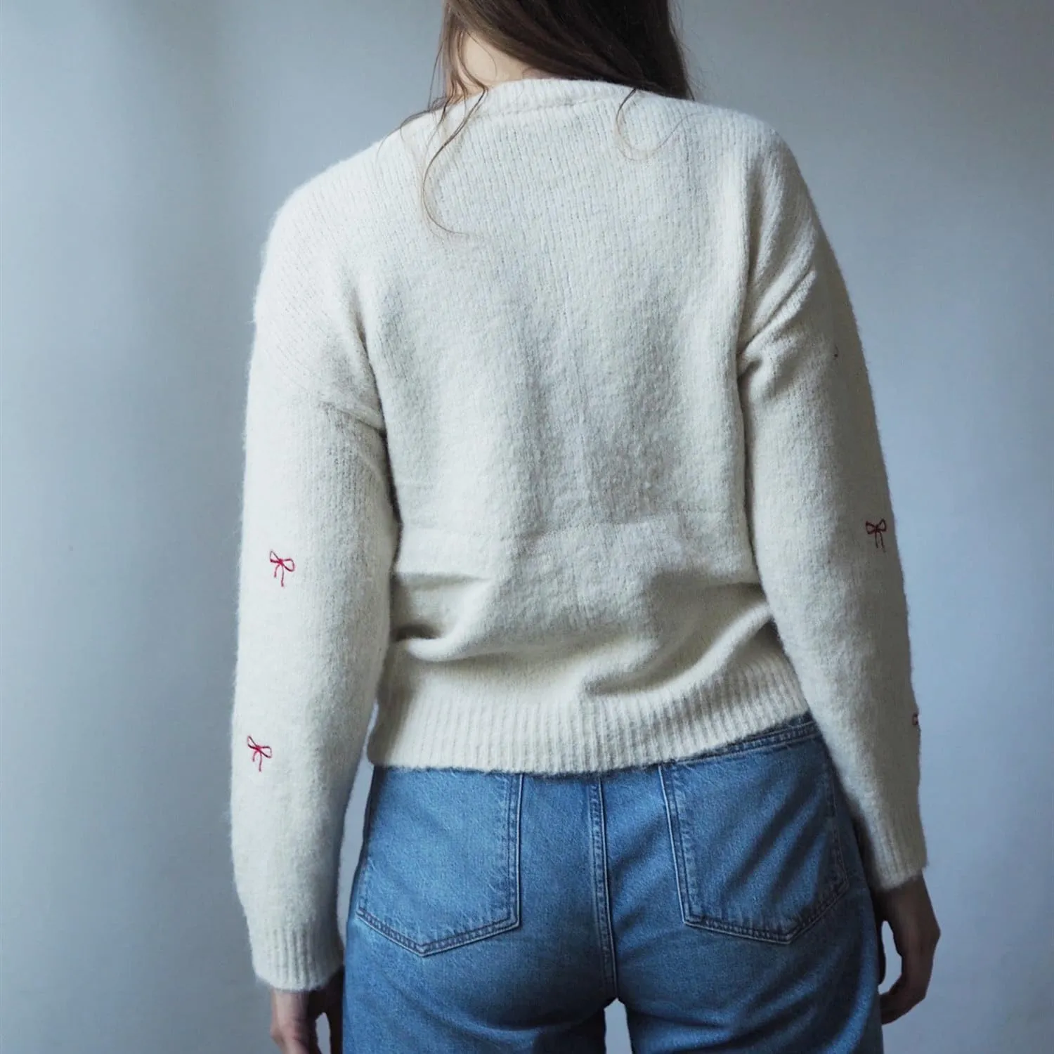 Women Button Down Cardigan Sweaters Cute Bow Bear Knitted Pattern Casual Fall Winter Cardigan Coats